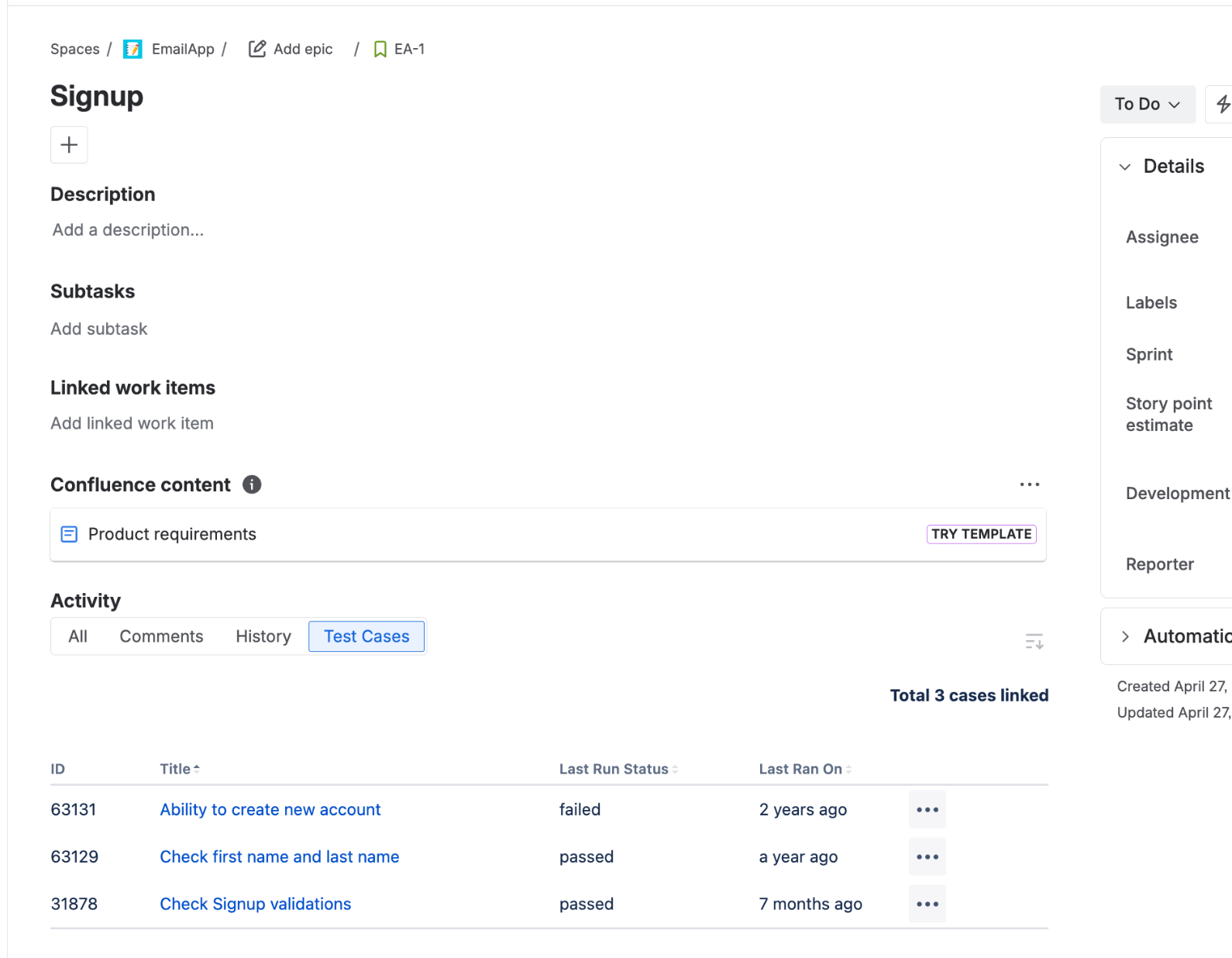 Manage TestCollab test cases directly within a Jira issue