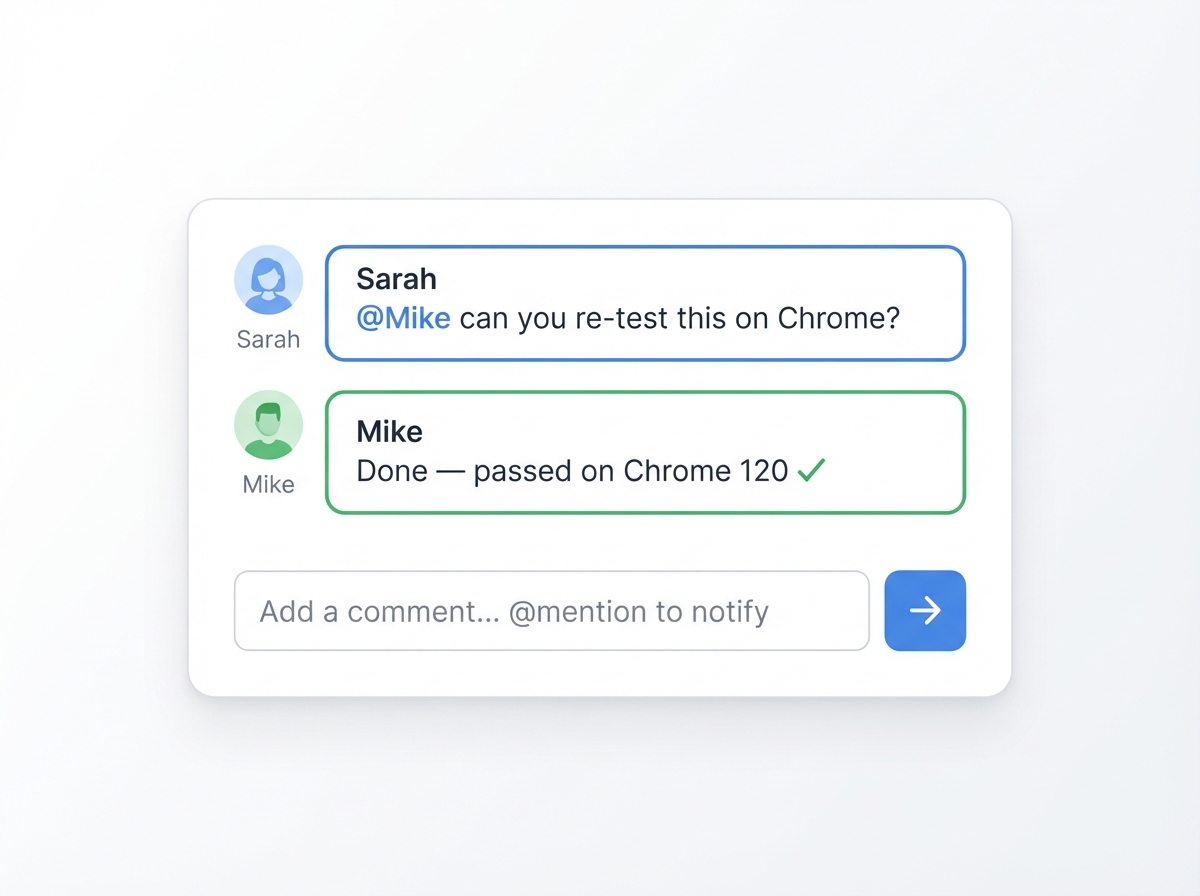 @mentions and comments in test plans