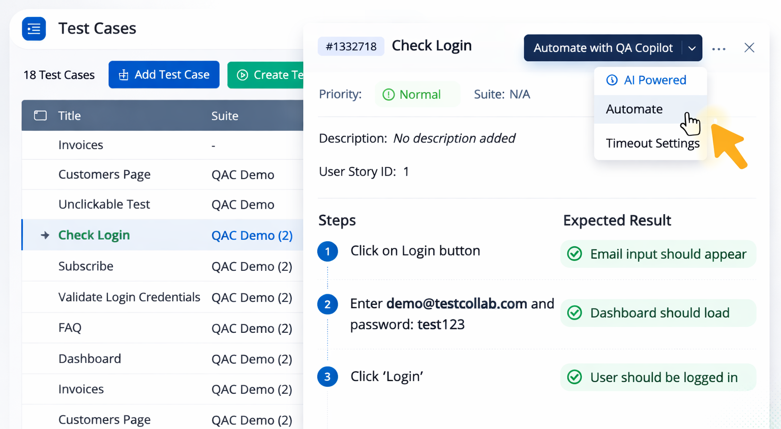 One-click test automation