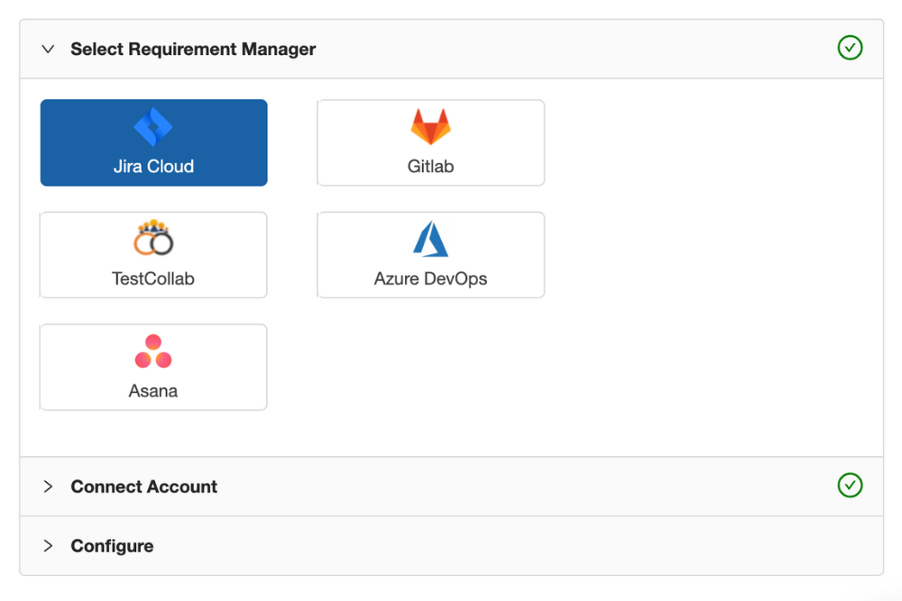 Supported requirement management tools - Jira, GitLab, Azure DevOps, Asana, Pivotal Tracker